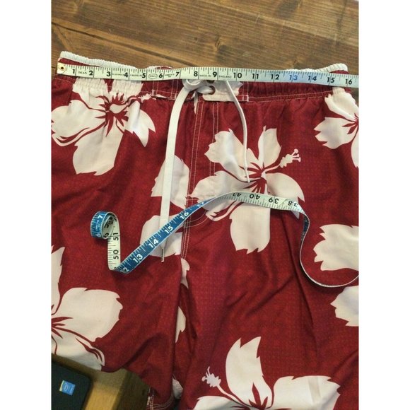 Speedo Mens Swim Trunks Board Shorts Size L Hawaiian Print red white - Picture 6 of 8
